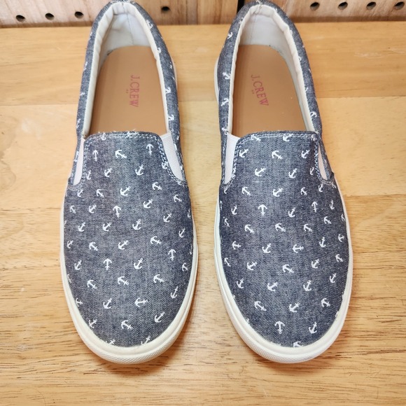 J.Crew Womens Blue White Denim Anchors Slip On Casual Sneaker Size 6 HM  C6321 - Picture 1 of 7